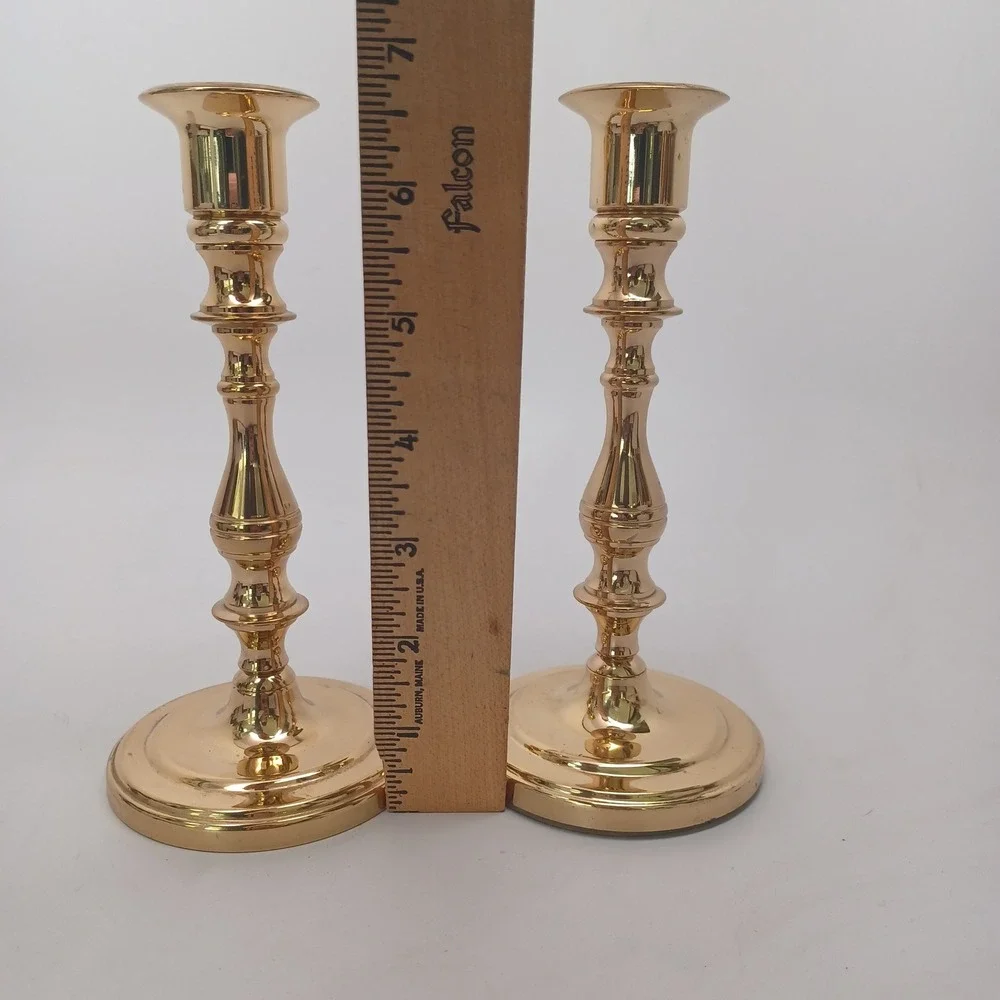 Baldwin Brass Candlestick Holders Set of‎ 2 Polished Gold Taper 7 Inch USA Made